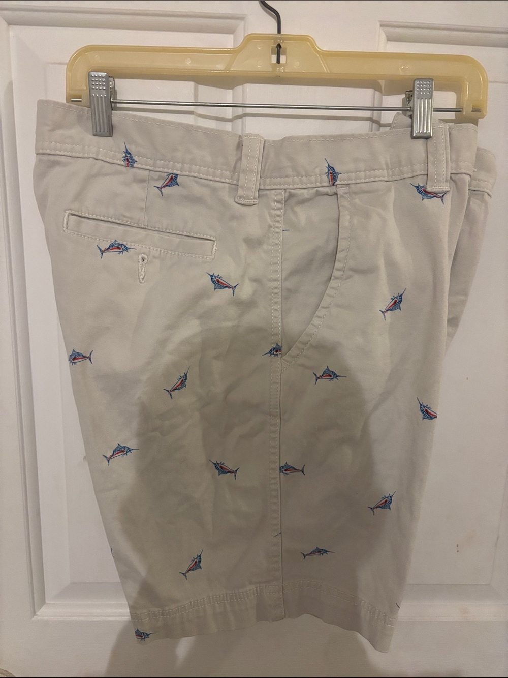 St. John's Bay Beige Khaki Shorts with Blue and Red Marlin Embroidery